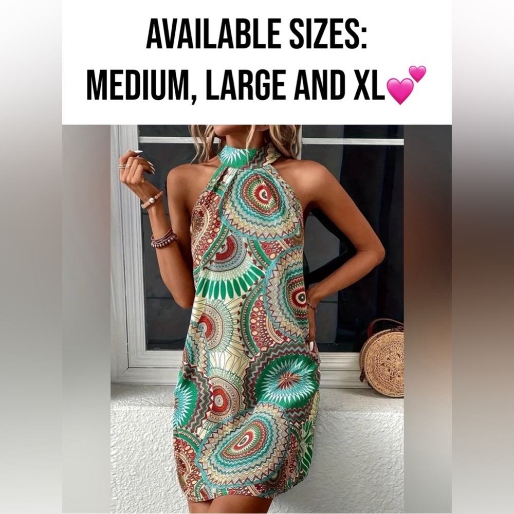 NIP-Boho Floral Print Halter Neck Dress